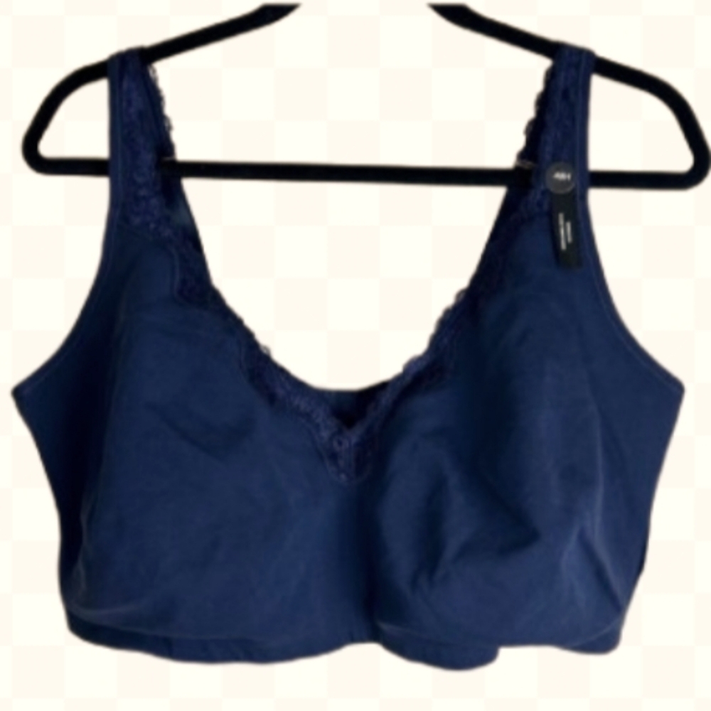 [42H] ti Voglio ~ Cotton Wirefree - NWT Navy Bra Blue with Lace detail
